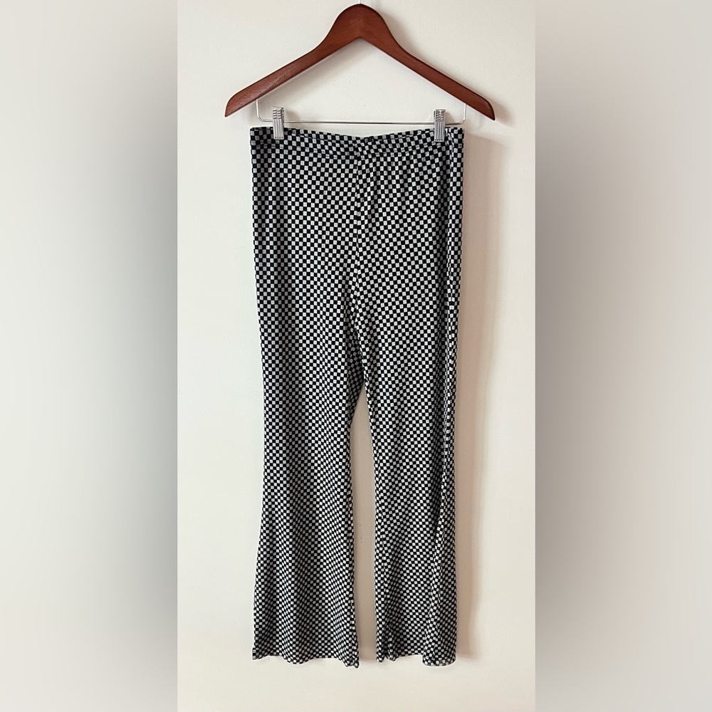 Elodie Women's Checkered Flare High Rise Stretch Pants Size Large Black/White